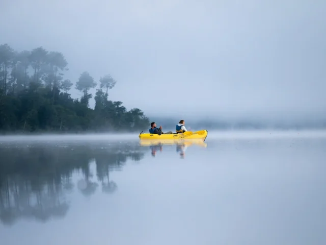 canoe - lake - mist
